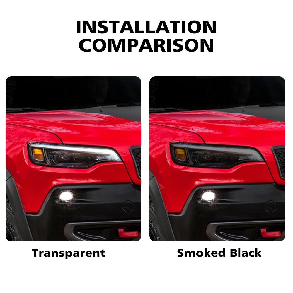 For Jeep Cherokee KL 2019-2023 High Gloss Smoke Black Pre-Cut Headlight Protection Film TPU PPF Kit Anti-Scratch Vinyl Cover
