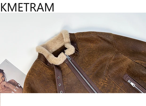 Двусторонняя меховая куртка из натуральной мериносовой овчины, женская ретро коричневая мотоциклетная шуба из натурального меха, зимняя женская одежда 2025 шуба