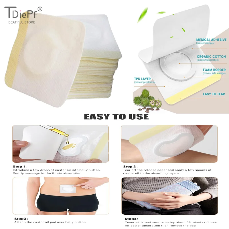 Disposable Castor Oil Belly Button Patch Self-Adhesive Navel Bandage Disposable Spunlace Cloth Castor Oil Patches Belly Sticker
