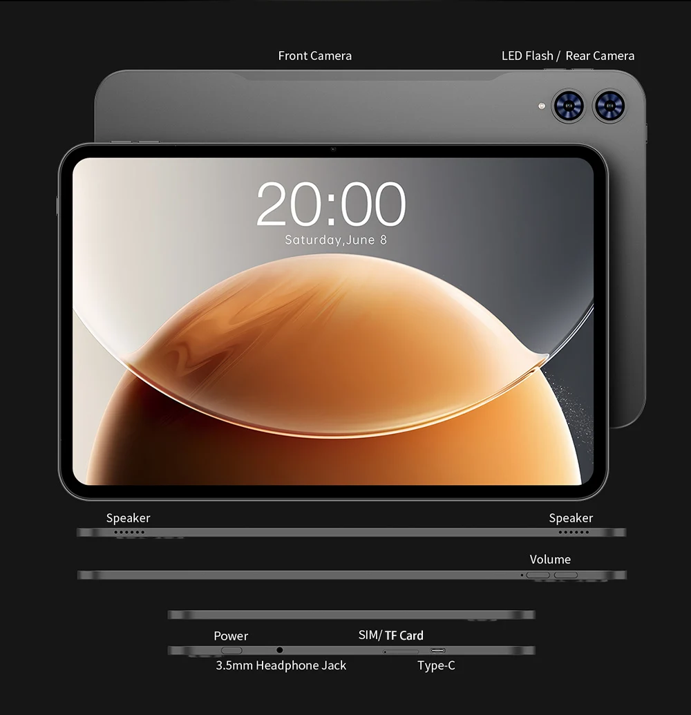 Teclast T65 Tablet Android 16 13.4" 6GB RAM 128GB ROM 120Hz 1920x120IPS T7280 8-core 4G LTE 8000mAh Type-C GPS 13MP