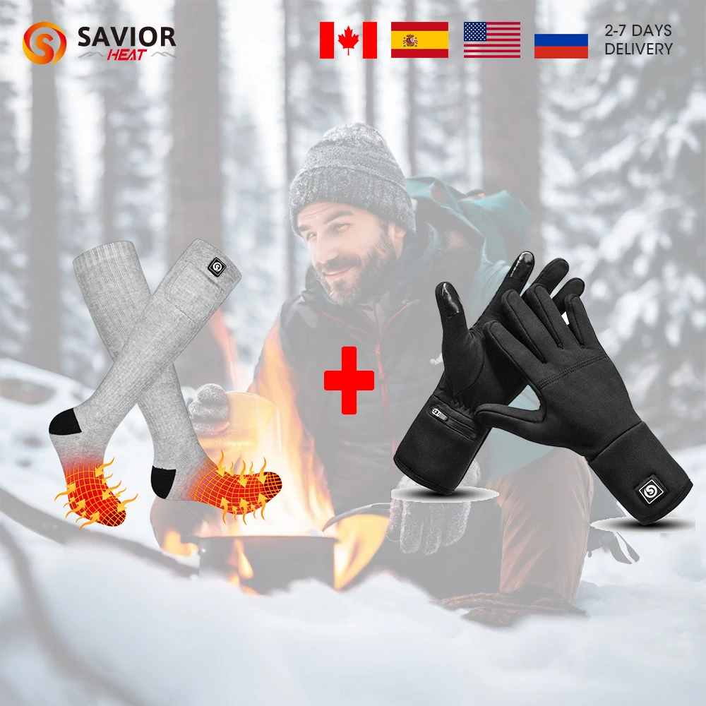 Savior Heat Winter Heated Gloves Thermal Stockings Woman Socks For Men Hand Warmer Rechargeable Electric Gloves Fishing Sports