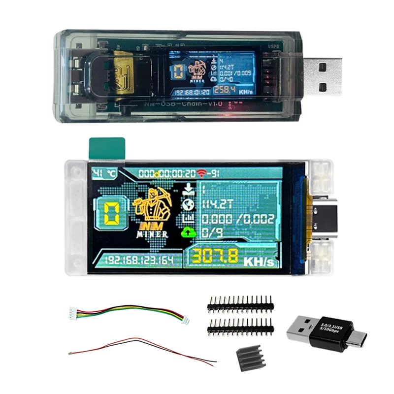 

A03F-Nmminer Miner 265Kh/S +Nerdminer V2 307KH/S USB Chain Crypto Miner BTC Solo Lottery Miner Ammeter USB-A Series Form Chain