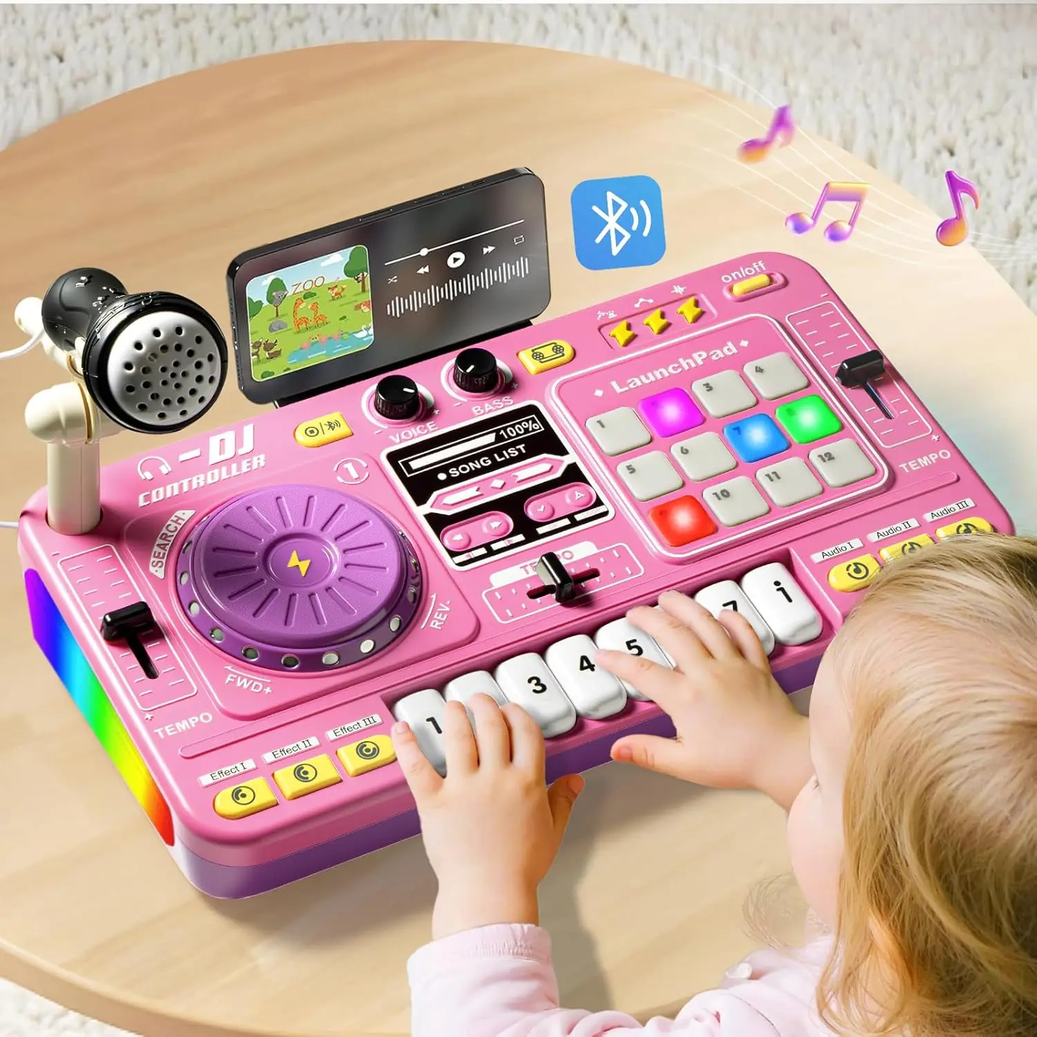 

Kids DJ Mixer Toy with Lights, Sounds, Microphone & Piano for Ages 3-6 - Fun Christmas Birthday Gift