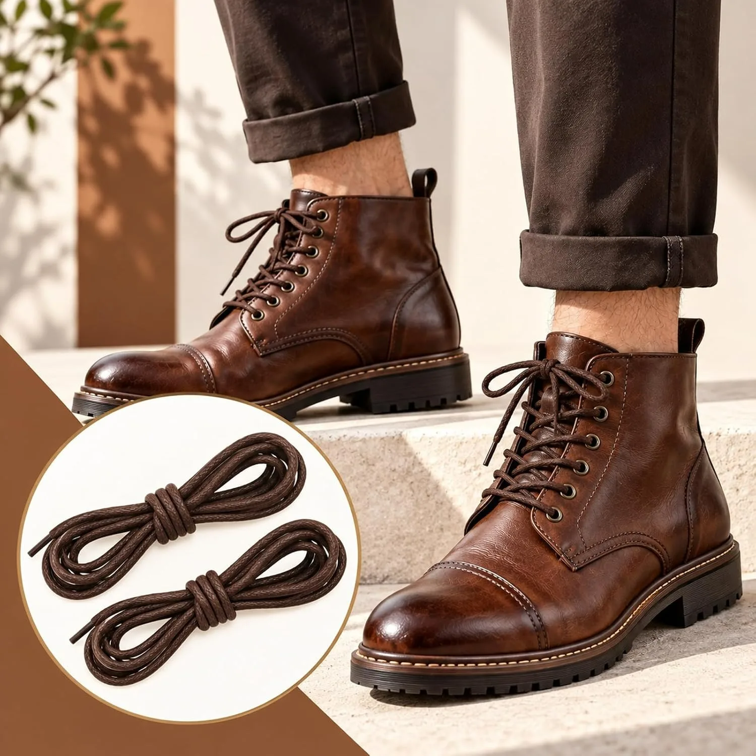 2 Pairs Dress Shoe Laces for Men Replacement Shoe Strings Formal Business Shoes Strings for Men Waxed Shoelace