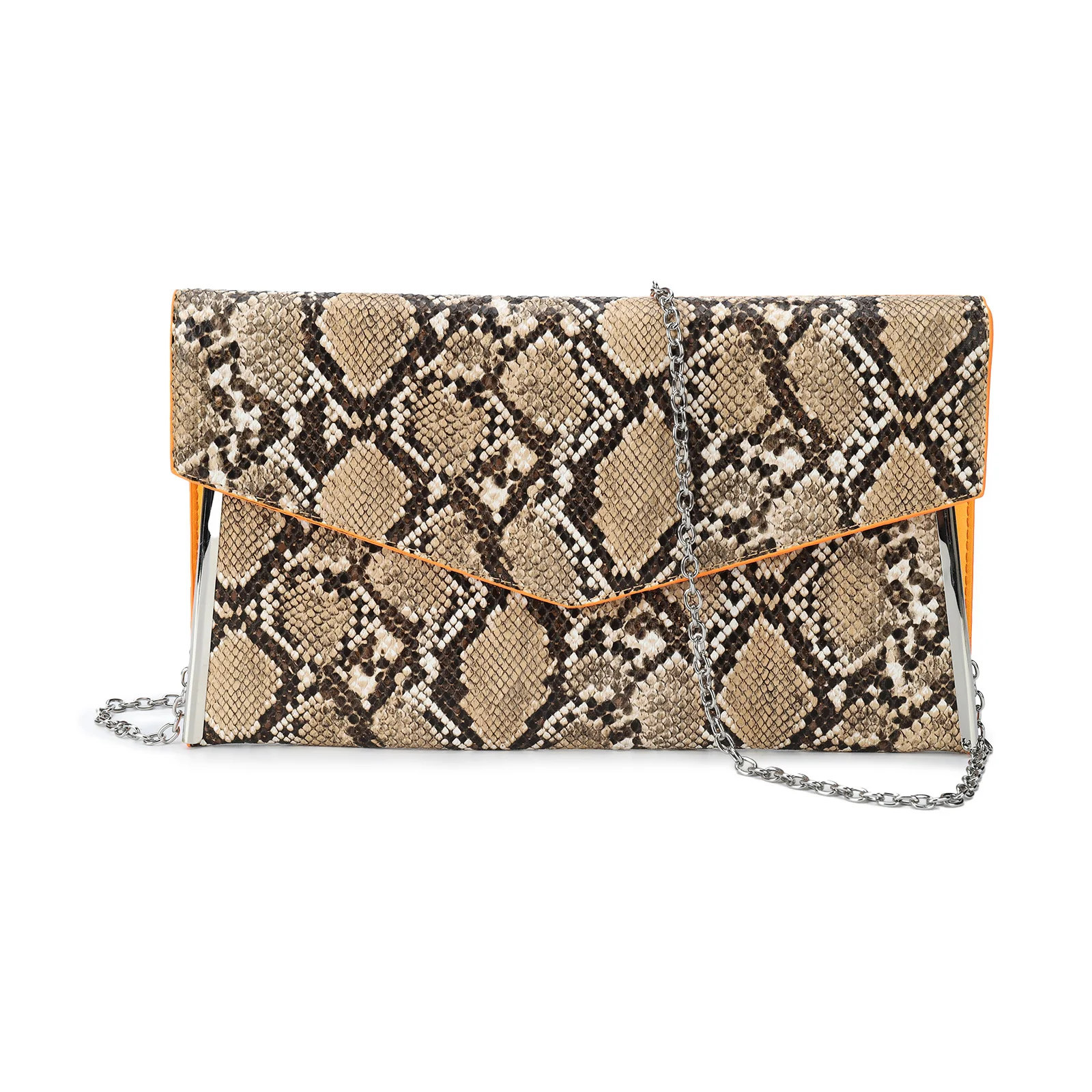 Stylish Women\'s PU Bag with Snakeskin Texture and Metal Chain