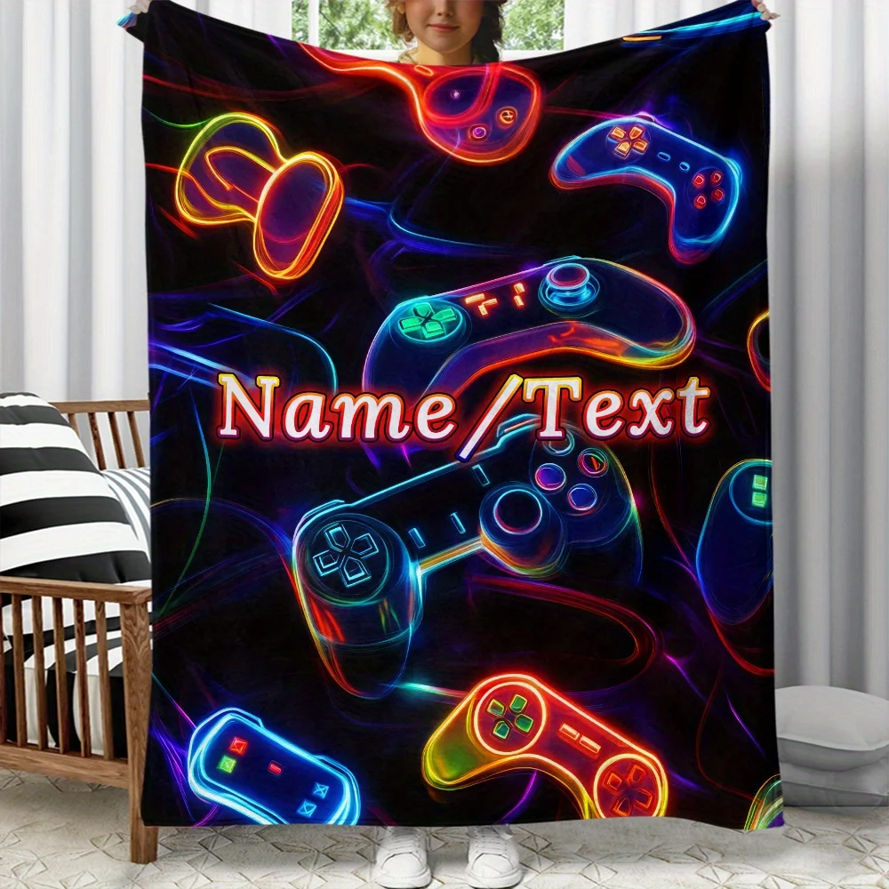 اسم مخصص JW بطانية الصوف للتحكم في ألعاب الفيديو، مناسبة للأريكة والسرير وأعياد الميلاد والأطفال والأصدقاء والهدايا