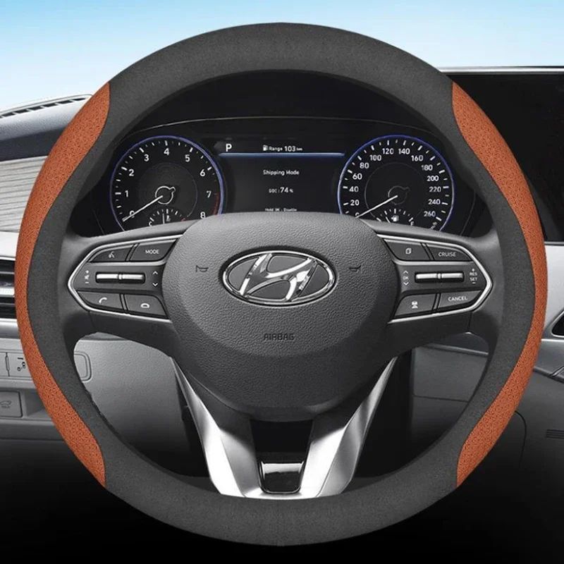 Leather Car Steering Wheel Cover for Hyundai Creta II 2021 2022 - 2024 Breathable Non-slip Car-styling Auto Interior Accessories