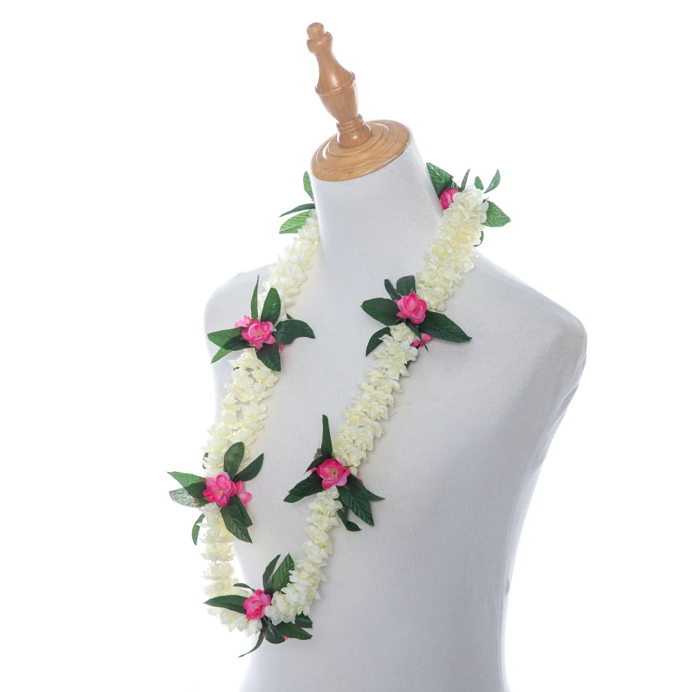 New Hawaiian Flowers Necklace Artificial Silk Pikake Lei Festival Performance Sun Beach Party Wreath For Hula Dancing Graduation