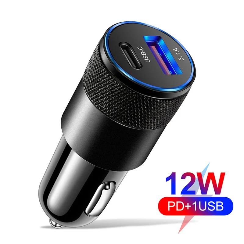 PD-Autoladegerät, 2 Anschlüsse, Schnellladung, PD + USB, 3,1 A, QC 3.0, USB-C-Auto-Schnellladegerät, Typ-C-Adapter im Auto für iPhone, Samsung, Xiaomi