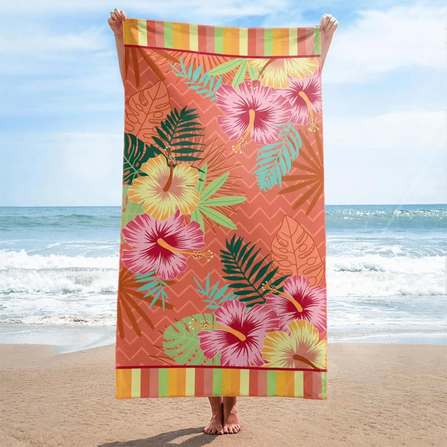 Summer Tropical Beach Towel Lady Girl Lightweight Microfiber Suede Beach Towel Adult-Perfect Beach Bath Towel