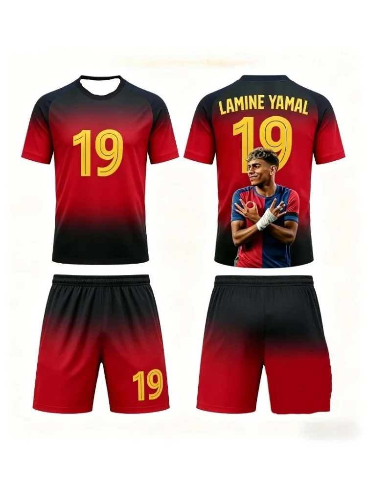 2026 Summer Fashion New Yamal Football Jersey Sports Casual Short Sleeve T-shirt Shorts Set Breathable and Soft Family Kids Tees