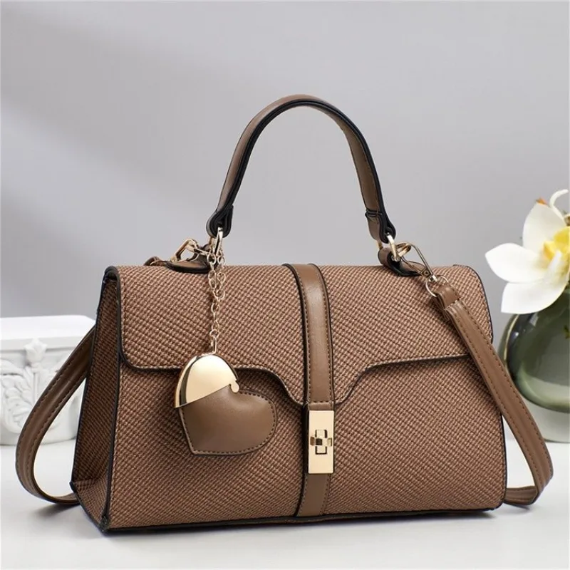 Retro Satchel Diaper Bag Women Square Handbag Textured Leather Crossbody Shoulder Purse Designer Original