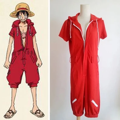 New One Piece Monkey D Luffy Red Hooded Jumpsuits Uniforms Cosplay Costumes Summer Style Plus Size men women Clothing And Hat