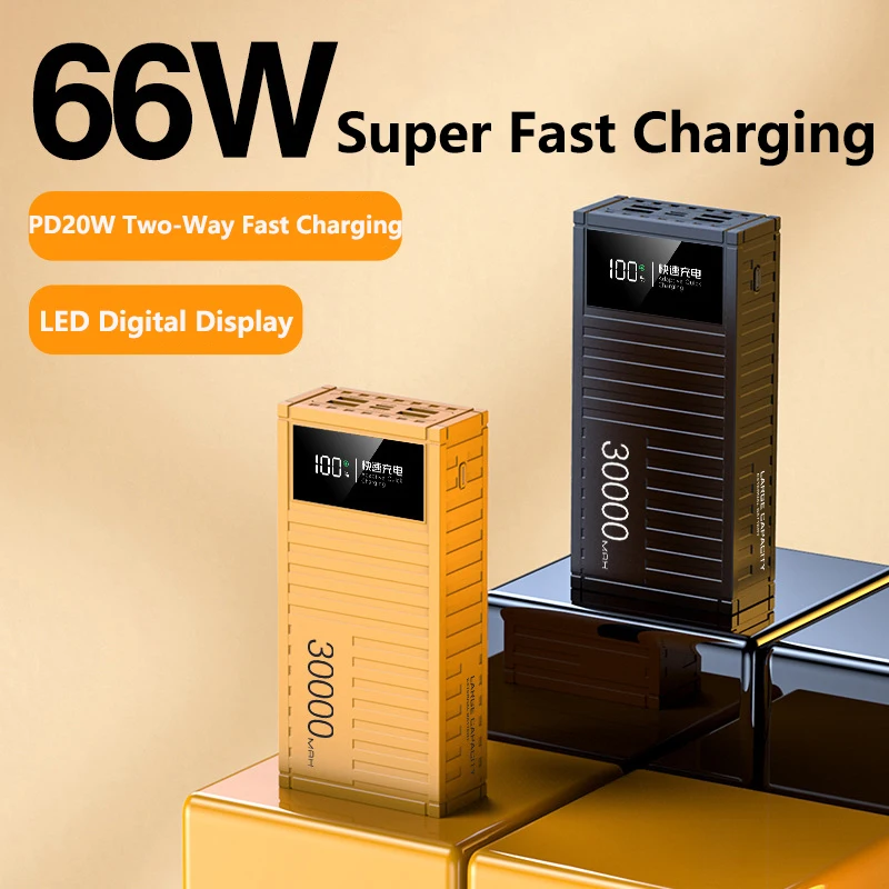 

Power Bank 30000mAh with 20W PD 66W Fast Charging Powerbank Portable External Battery Charger for iPhone Huawei Xiaomi Samsung