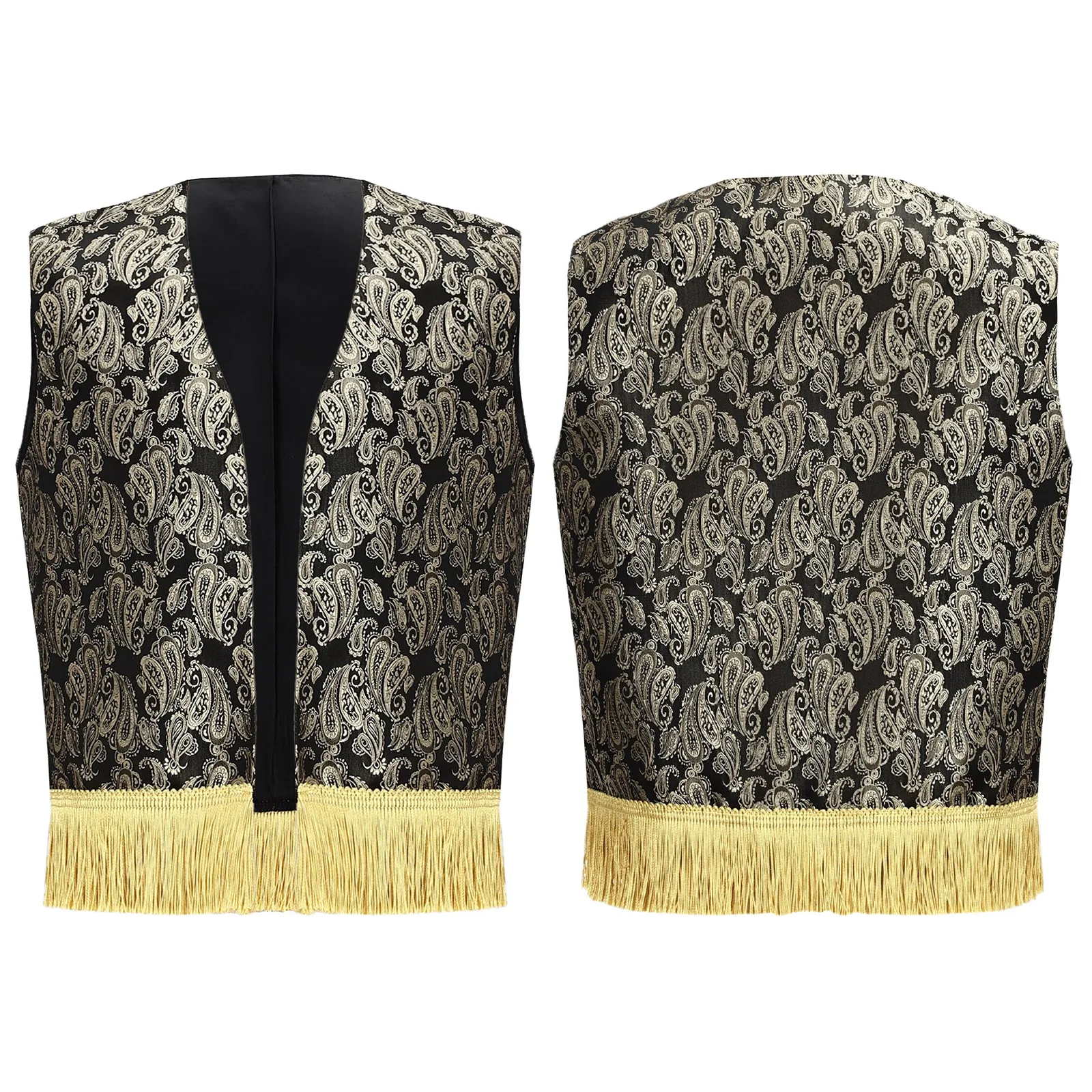 

Boys Arab Prince Cosplay Dress Up Open Waistcoat Print Fringed Vest for Daily Wear Halloween Carnival Cosplay Performance Party