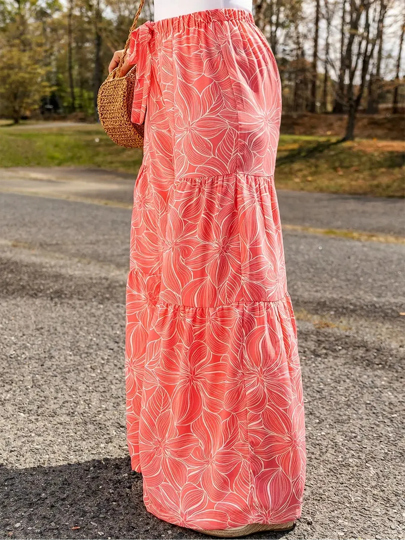 Sommerliche, lässige, elegante, lockere, bequeme, große Größen, bedruckte, elastische Taille, mit Kordelzug, weites Bein, lange Hosen – Detail 5