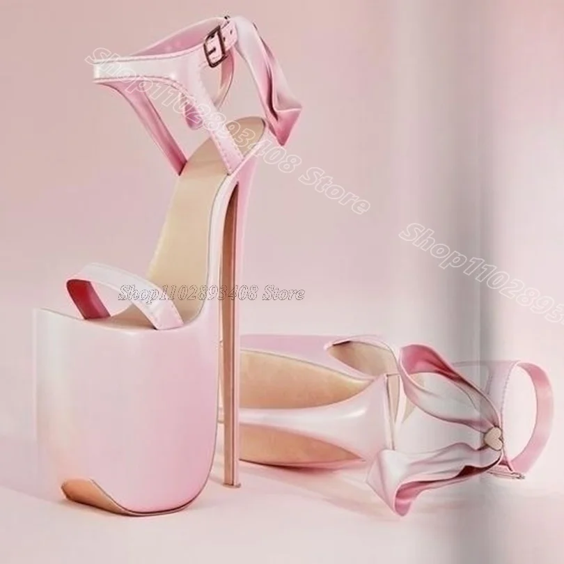 

Pink Open Toe Platform Pumps Bowknot Ankle Buckle Solid British Style for Women Casual Party Sandals 2025 Zapatos Para Mujere