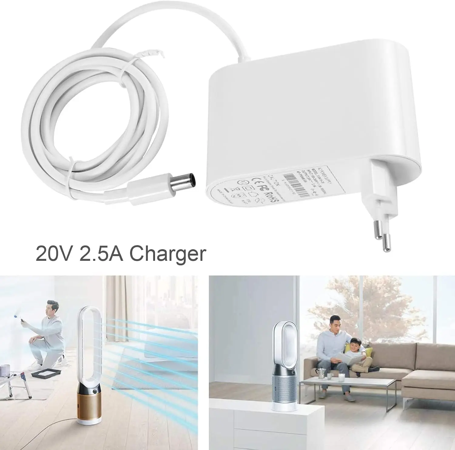 20V 2.5A Universal Replacement Charger For Dyson Air Purifier TP04 TP05 TP06 BP01 DP04 Power Adapter, Overload Protection