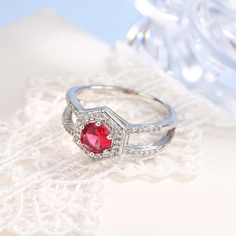 خاتم من حجر الزركون الياقوت الأحمر العتيق للنساء ، فاخر مطلي بالفضة ، سحر الزفاف ، مجوهرات الخطبة اللانهاية ، أنثى #5