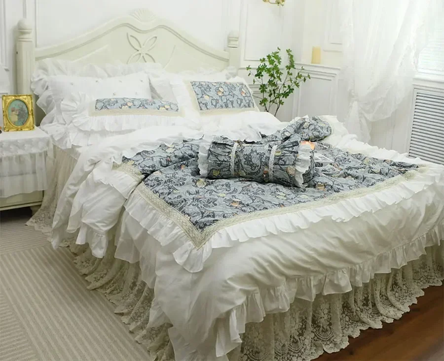 Romantic fairyfair floral lace bedding set,retro flower full queen king cotton home textile bedspread pillow case quilt cover