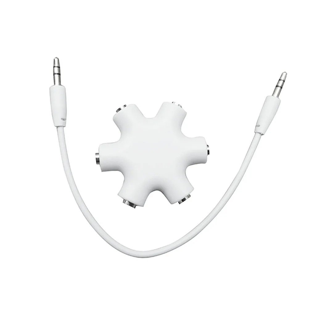 พอร์ต 3.5 มม. ตัวแยกหูฟังสากล 3.5 มม. ตัวแยก 6 ทางอะแดปเตอร์หูฟังสเตอริโอสายสัญญาณเสียงสีขาวแบบพกพา