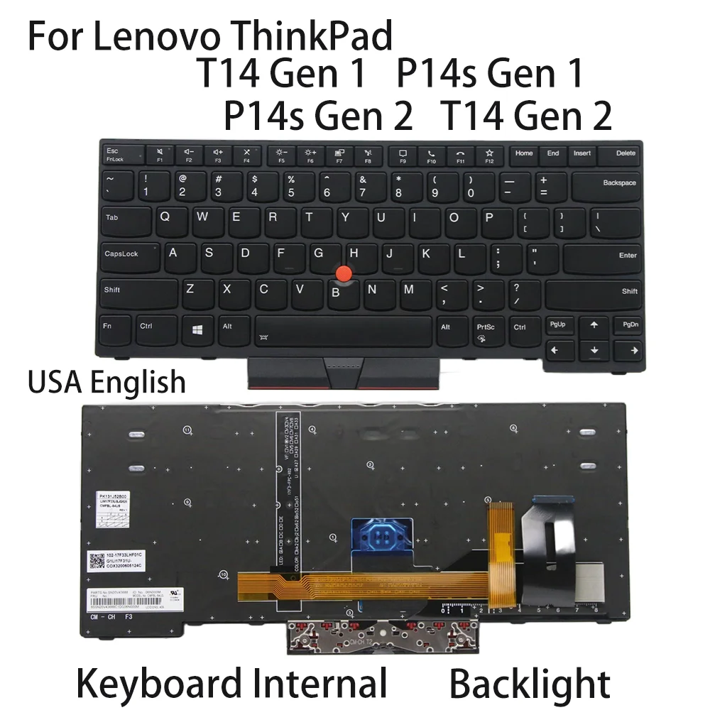 

Новая клавиатура для ноутбука Lenovo T14/P14s Gen 1 P14s/T14 Gen 2, США, английская подсветка 5N20V43760 5N20V43904 5N20V44048 5N20V44192