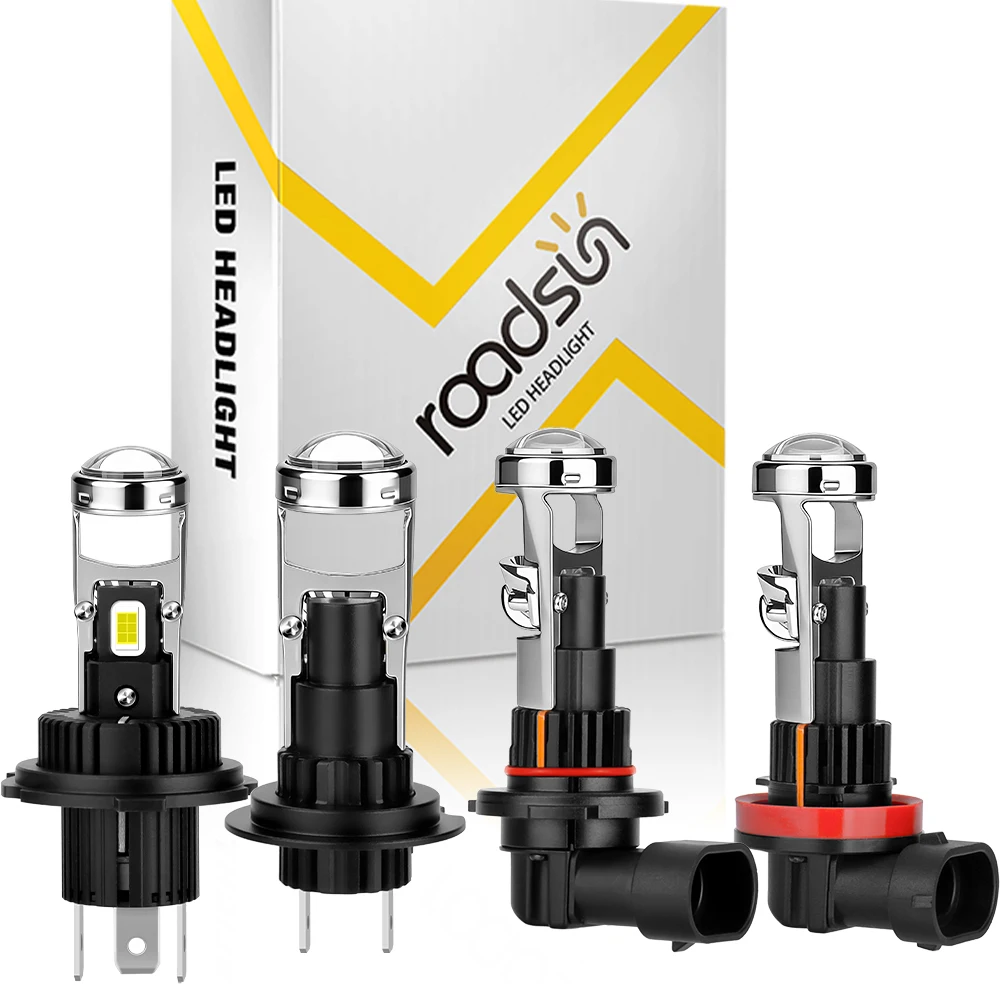 ROADSUN 2X Mit Projektorlinse 6500K H7 H11 9005 HB3 9006 HB4 LED-Scheinwerfer für Auto H4 130W Auto-Scheinwerfer Hochleistungs-Glühbirnen