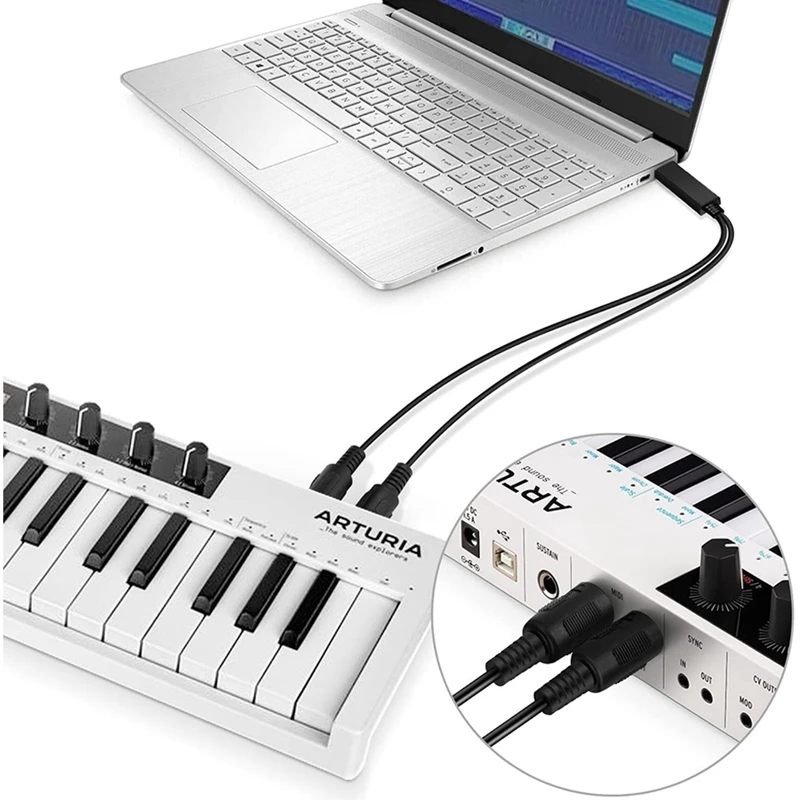 USB MIDI Cable Converter USB Interface To In-Out MIDI Cord Works For PC Laptop To Piano Keyboard In Music Studio 6.5Ft