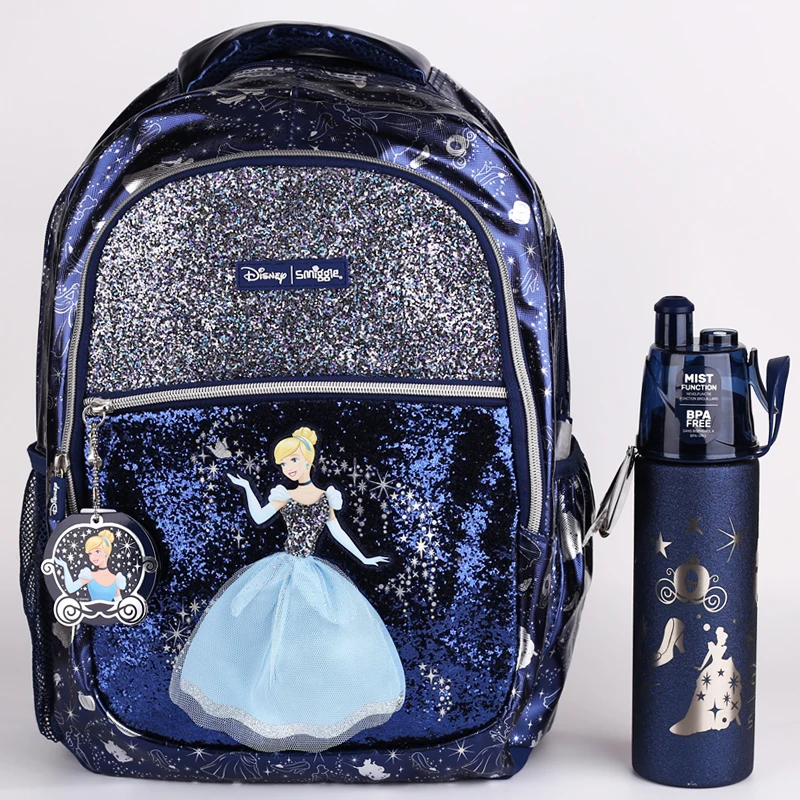 New Original Australian Smiggle Large Capacity Backpack Schoolbag Blue Cinderella Shoulder Load Relief Schoolbag Girl Gift