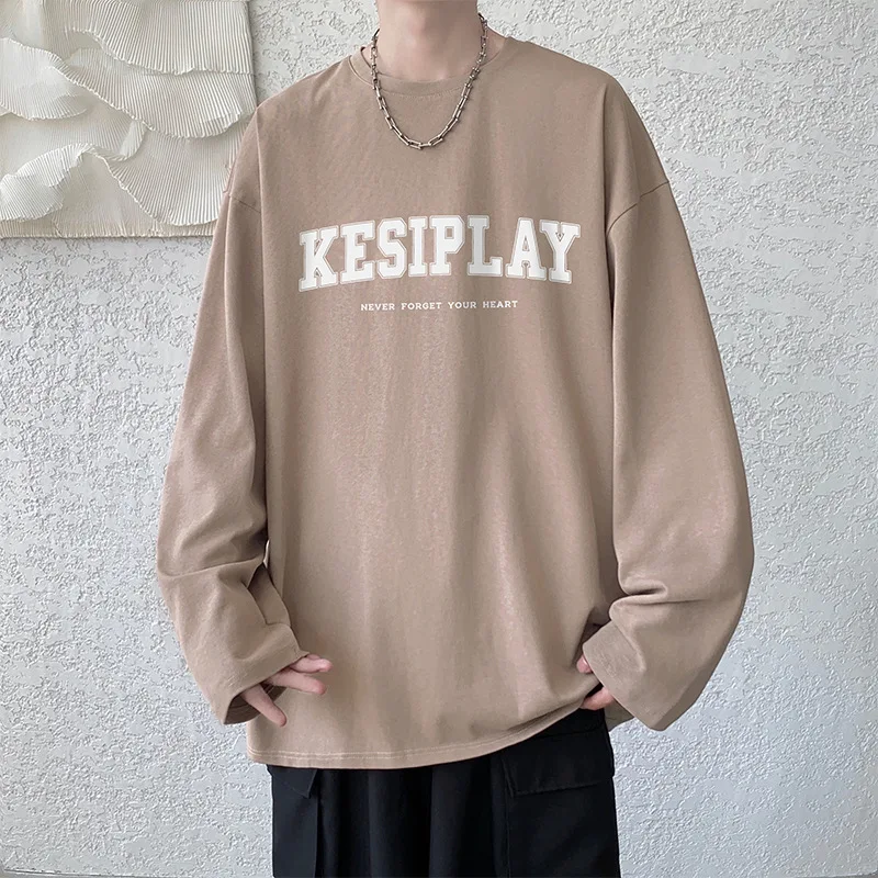 

Long Sleeved T-shirt Man Spring and Autumn Cotton Korean Versatile Undercoat Ins Fashion Crew Neck Sweatshirts Men Clothing