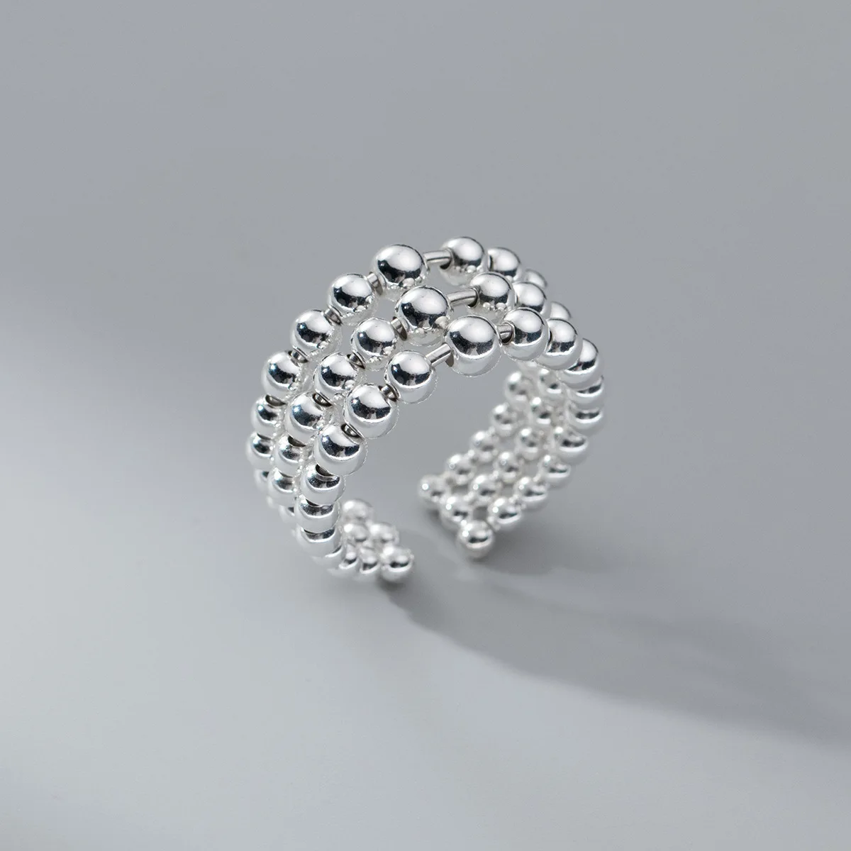 Panjbj 925 Sterling Silve Kraal Drielaags Ring Voor Vrouwen Cadeau Uitgehold Ontwerp Roteren Sieraden Dropshipping