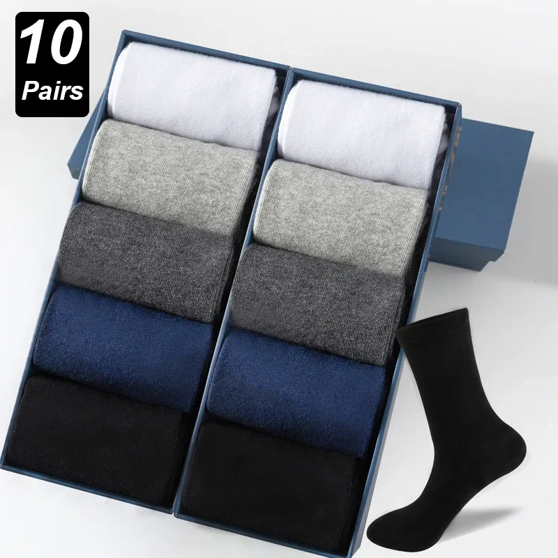 

10Pairs/Lot Men Combed Cotton Socks Black Casual Business Breathable High Quality Man Sock New For Male Plus Size EU38-48