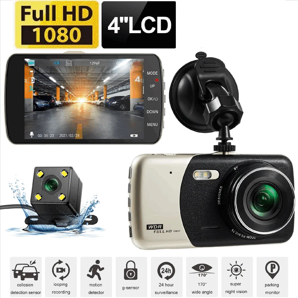 Dash Cam Full HD 1080P Car DVR Rear View Vehicle Camera Drive Video Recorder Night Vision Black Box Auto Dashcam Car Accessories