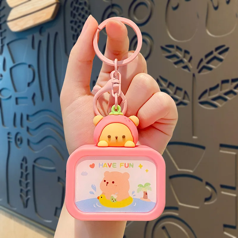 Cute Bear Nightlight Keychain Car Bag Pendant Key Chain Doll Have Fun Duck Swimming Circle Bear Play Water TV Nightlight Keyring