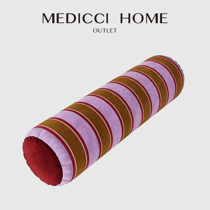 Medicci Home Modern Retro Velvet Striped Scatter Decorative Cylindrical Cushion Cover Roll Round Removable Column Pillow 16x60cm