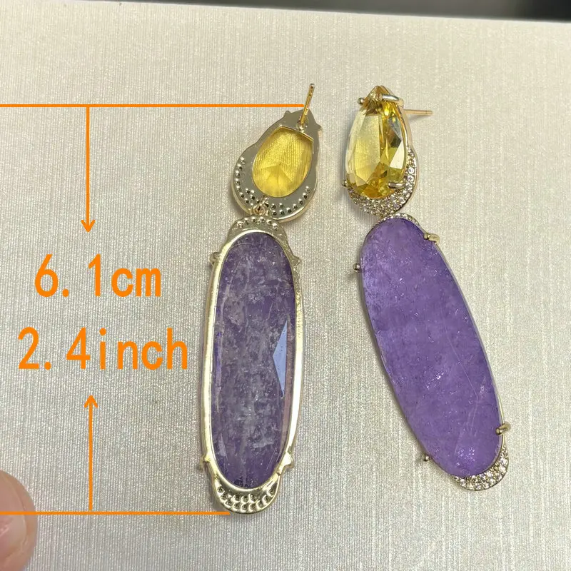 Bilincolor Fashion Yellow and Purple Cubic Zirconia Earring for Women Jewelry