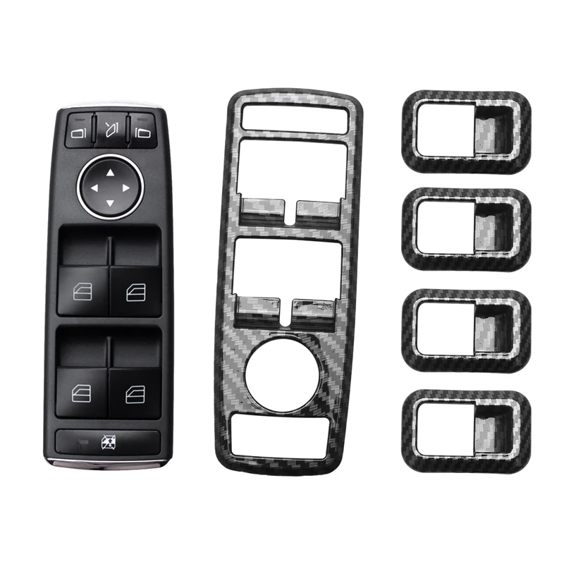 5Pcs Car Window Switch Button Trim Cover Frame & 1 Pcs Window Switch Block Electric Power Window Master Switch