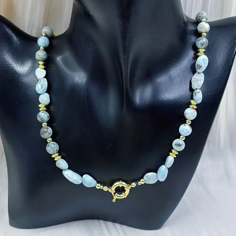 Vintage Fashion Jewelry Vintage Real Larimar Blue Chips Natural Jasper Gemstone Chokers Necklace