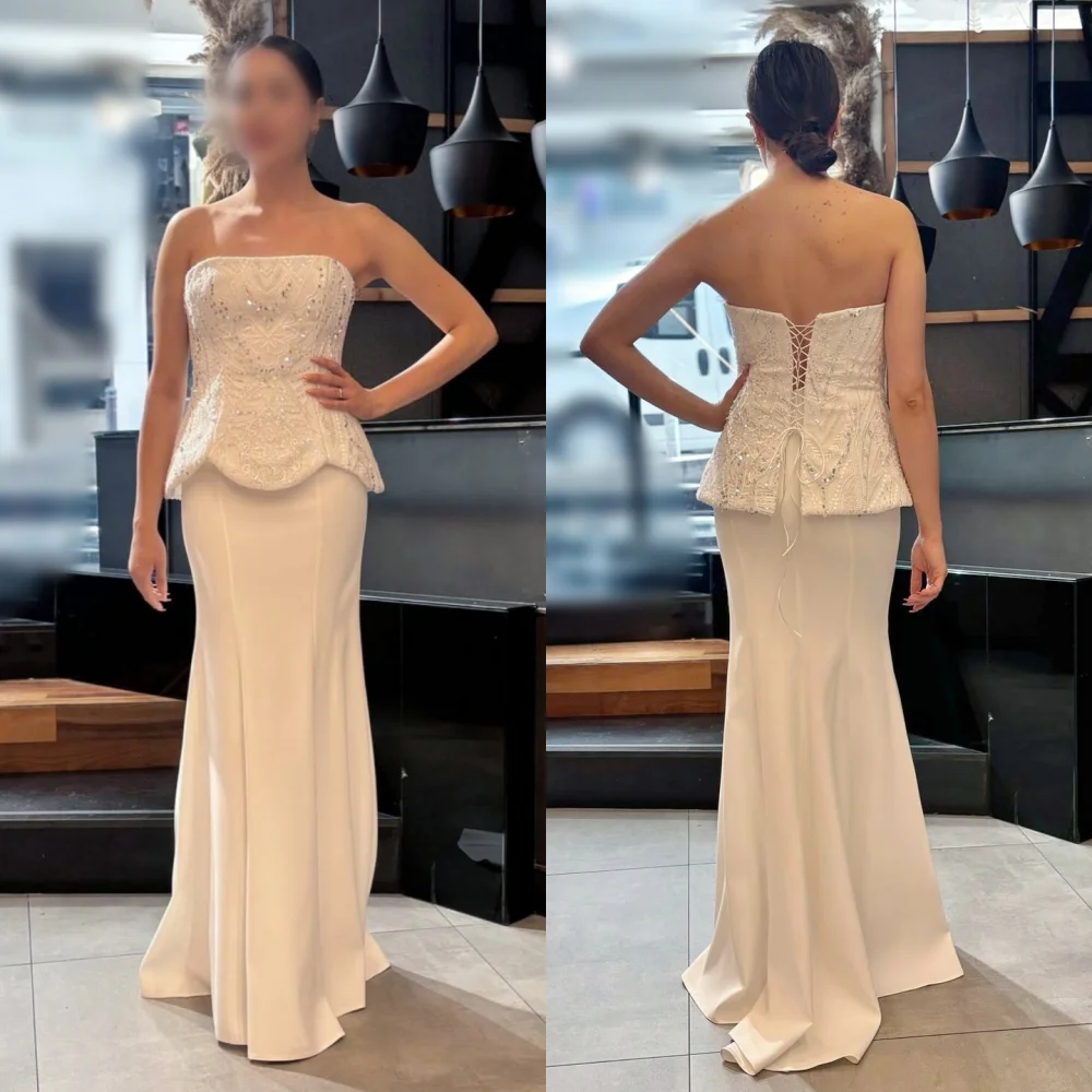 

Customized Jersey Women Evening Dress Strapless Mermaid Long Dresses With Sequin Bespoke Occasion Elegant Party Gown Sparkle