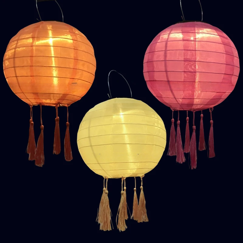 12 Inch Waterproof Solar Chinese Lantern Cloth Hanging Lamp Outdoor Festival Wedding Birthday Party Garden Hanging Lamp Decor