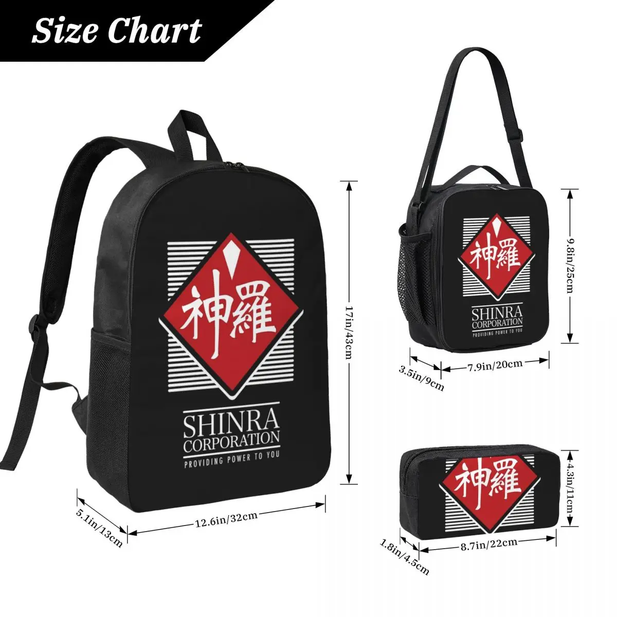 Final Fantasy VII Shinra FF7 Backpack Boys Girls BookBag School Bag Laptop Shoulder Bags 3ps Insulated Lunch Bag Pencil Case