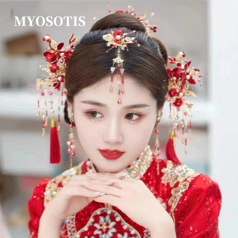 

Luxury Bridal Wedding Hairpins Set Traditional Chinese Hair Accessories for Women Hanfu Xiuhe Dress Headpiece Jewelries