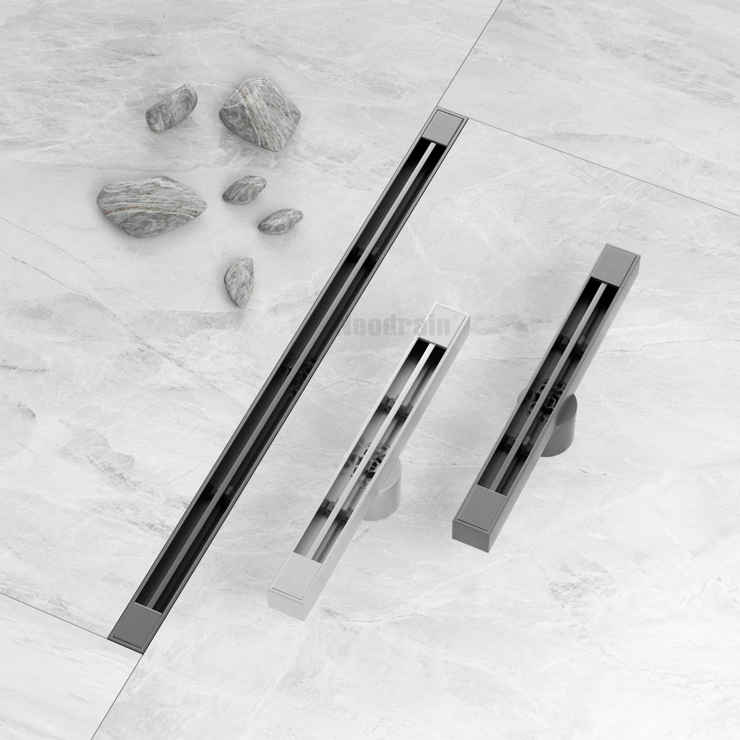 

Professional Stainless Steel Narrow Floor Drain Ant Odor Slim Linear Shower Drain with 360 Rotatable Base Easy Installation