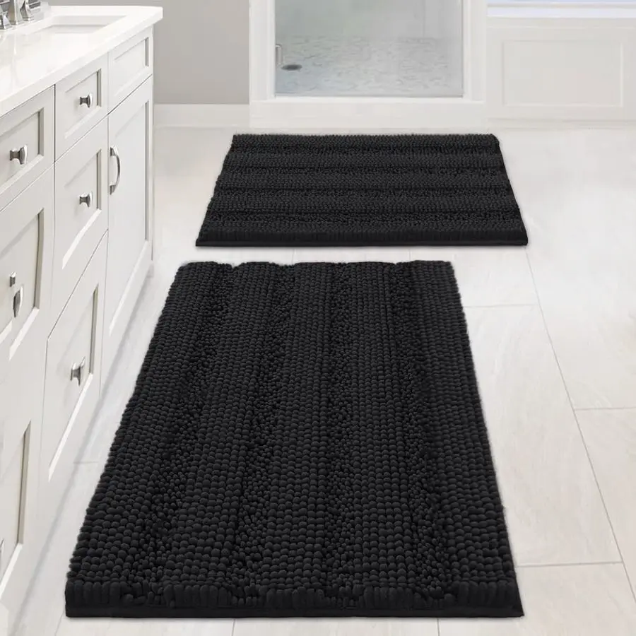 

Slip Thick Shaggy Chenille Bathroom Rug Mat Set Extra Soft and Absorbent Striped Floor Rugs, 2 Piece, MachineWashable