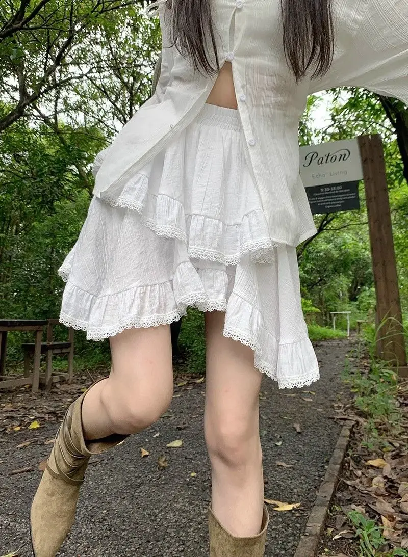 

Sexy Skirts for Women Vintage Fashion Streetwear Skirts Solid Slim Lace Asymmetrical Sweet Mini 2025 New Spring Summer Skirts