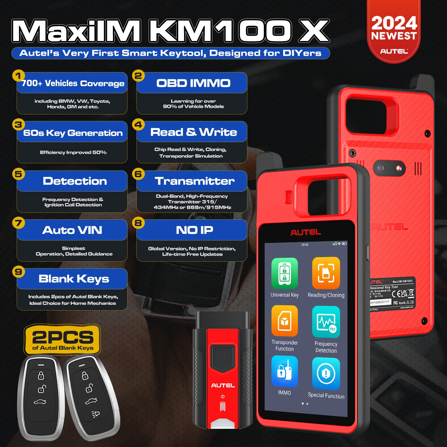 Autel MaxiIM KM100 KM100X IMMO Key Programmer Universal Key Generator Free Update Lifetime Chip Read Write Cloning PK IM508