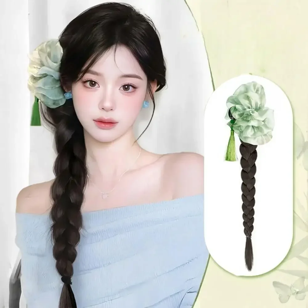 Chinese Style Tassel Clip-on Ponytail Synthetic Wig Women Elegant Twists Long Braid Hair Extensions 40cm