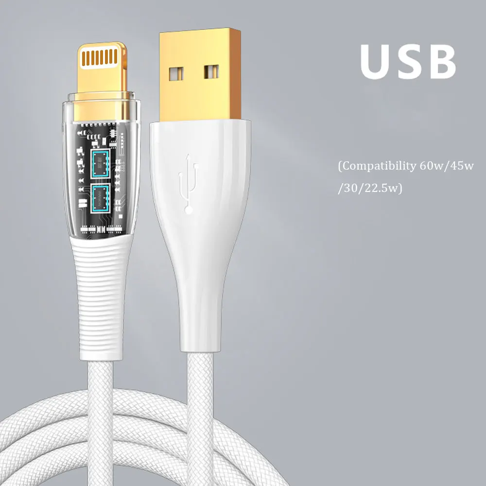 كابل بيانات شفاف PD 100w30w 6a كابل شحن سريع للغاية من النوع C، مناسب لهاتف iPhone17 14 13 12 وكابل بيانات Huawei