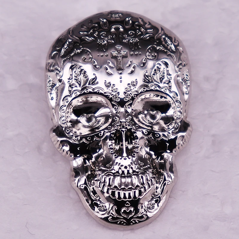 

Sugar Skull Cross Bones Brooch Metal Badge Day of The Dead Gothic Art Pin