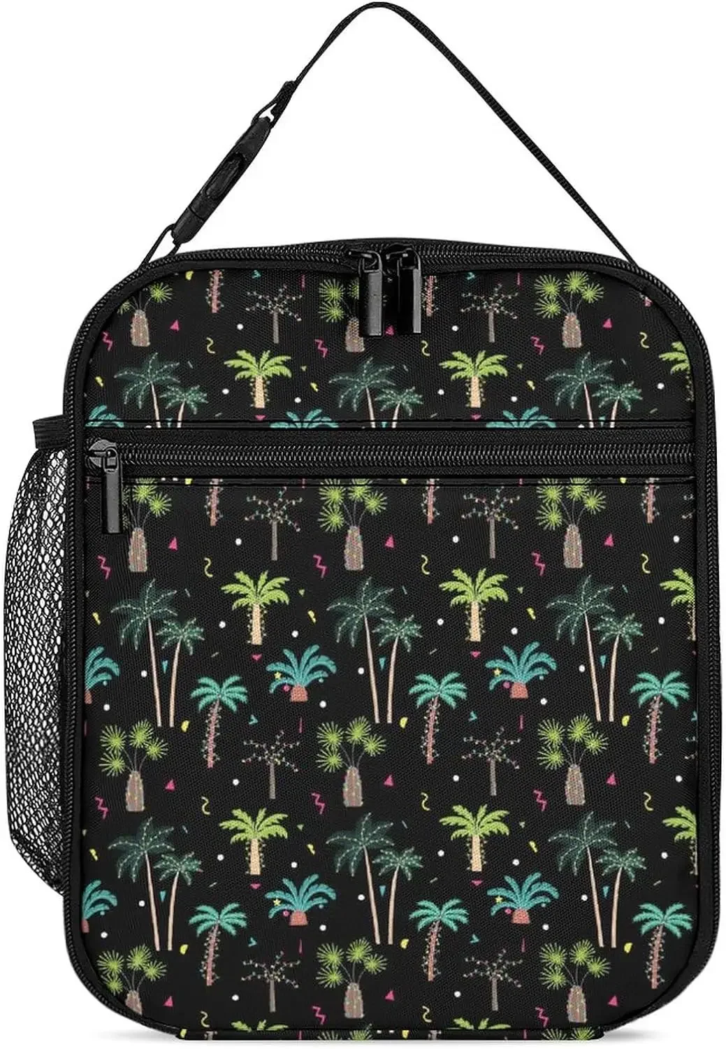 Christmas Palms Trees Lunch Bag, Portable Capacity Lunch Box,Reusable Large Lunch Bag For Men Women,Water Bottle Bag with Side.